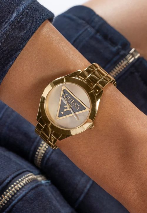 Relógio Redondo Logo Aço Dourado