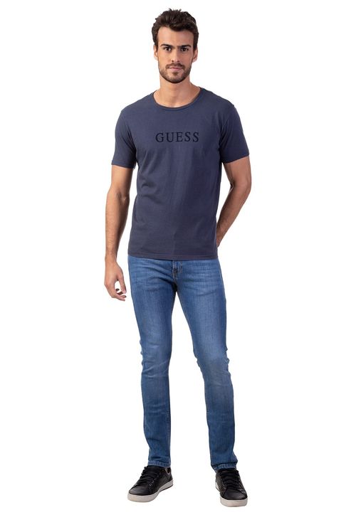 Camiseta Silk Relevo Guess Azul Escuro
