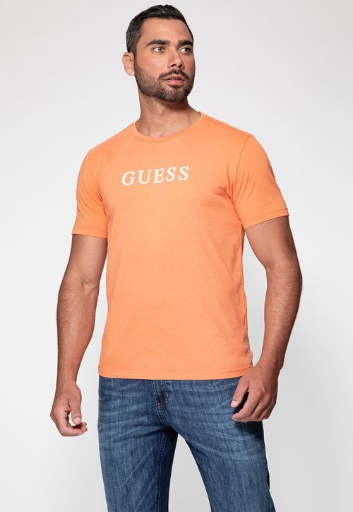 Camiseta Silk Relevo Guess Laranja Claro