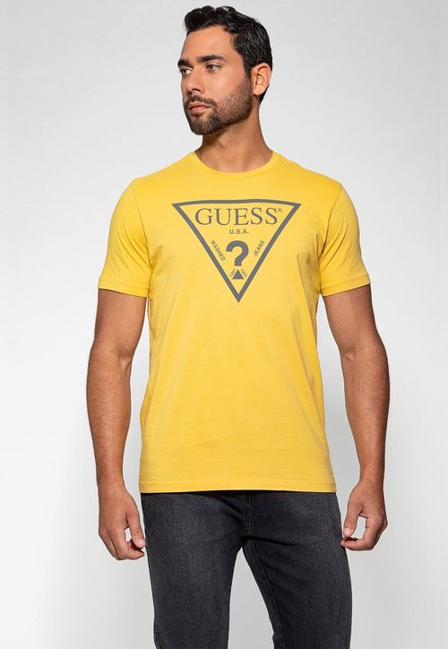 Camiseta Logo Triangulo Relevo Guess Amarelo