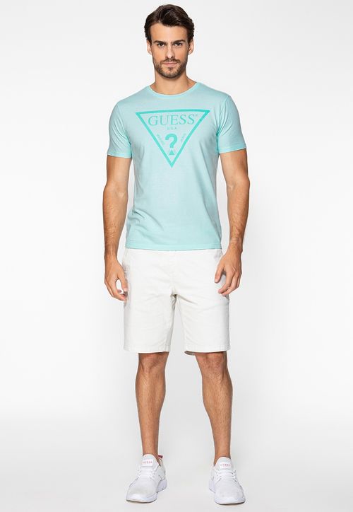 Camiseta Logo Triangulo Relevo Guess Azul Claro