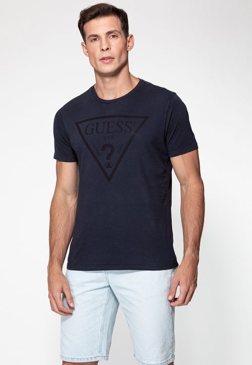 Camiseta Logo Triangulo Relevo Guess Azul Escuro