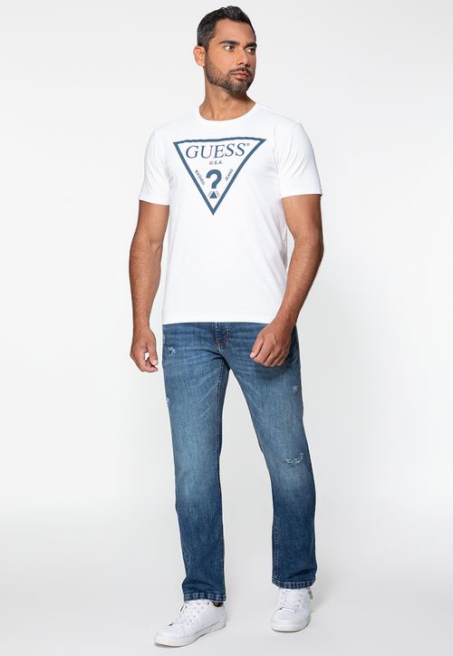 Camiseta Logo Triangulo Relevo Guess Branco