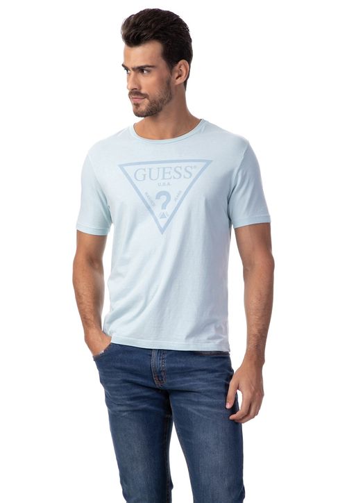 Camiseta Logo Triangulo Relevo Guess Azul Claro