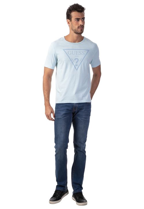Camiseta Logo Triangulo Relevo Guess Azul Claro