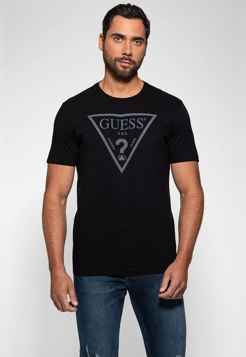 Camiseta Logo Triangulo Relevo Guess Preto