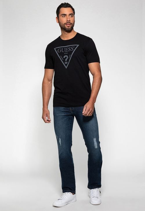 Camiseta Logo Triangulo Relevo Guess Preto