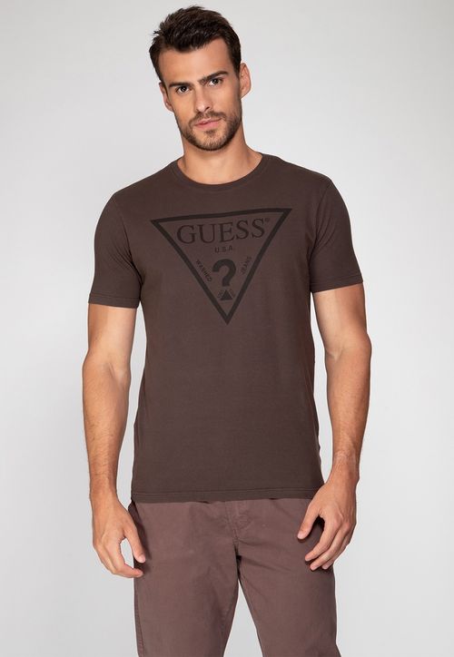 Camiseta Logo Triangulo Relevo Guess Marrom