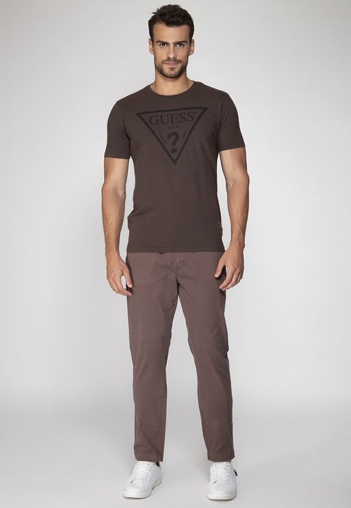 Camiseta Logo Triangulo Relevo Guess Marrom