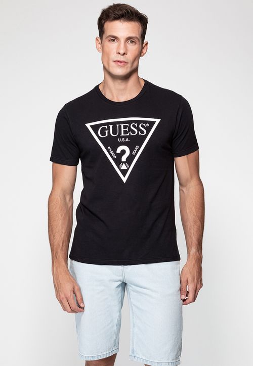 Camiseta Logo Triangulo Relevo Guess Preto