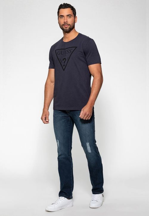 Camiseta Logo Triangulo Relevo Guess Azul Escuro