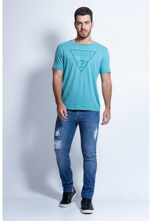 Camiseta Logo Triangulo Relevo Guess Verde Claro