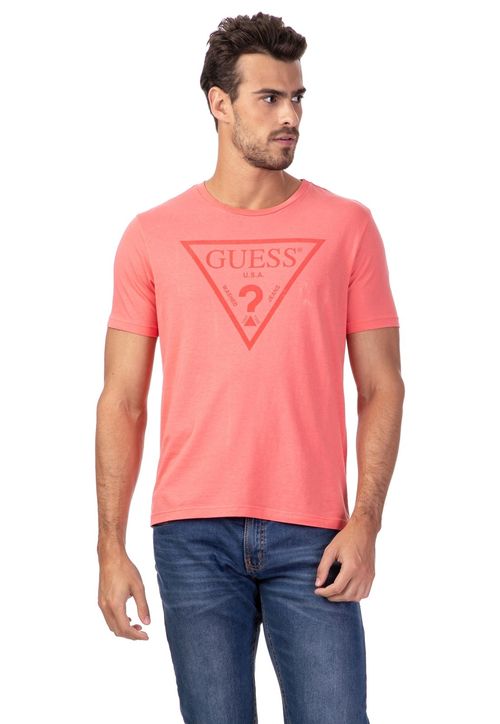 Camiseta Logo Triangulo Relevo Guess Coral
