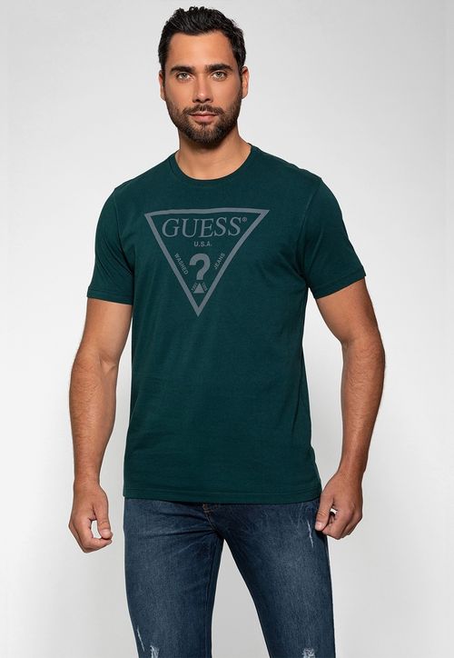Camiseta Logo Triangulo Relevo Guess Verde Escuro