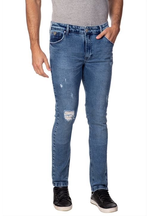 Calça Jeans Skinny Destroyed Guess Azul Claro