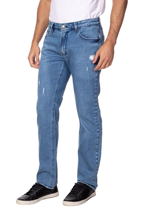 Calça Jeans Slim Straight Puidos Leves Guess Azul