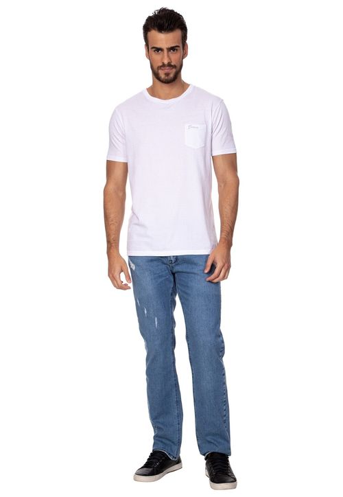 Calça Jeans Slim Straight Puidos Leves Guess Azul