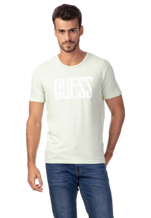 Camiseta Regular Escrita Respingo Guess Verde Claro