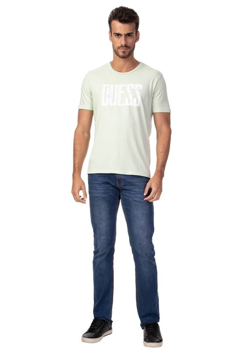 Camiseta Regular Escrita Respingo Guess Verde Claro