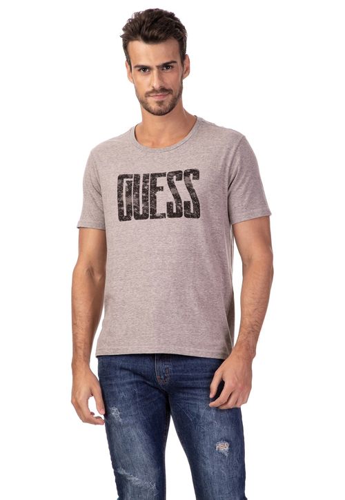 Camiseta Regular Escrita Respingo Guess Cinza
