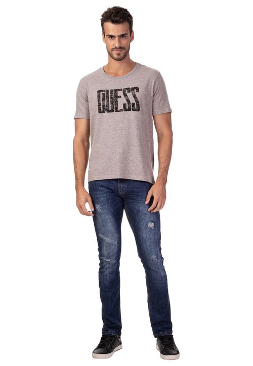 Camiseta Regular Escrita Respingo Guess Cinza