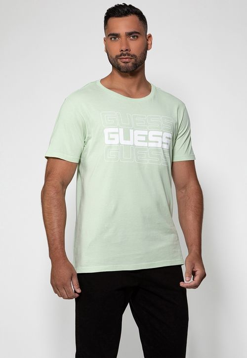 Camiseta Logo Vazado Guess Verde Claro