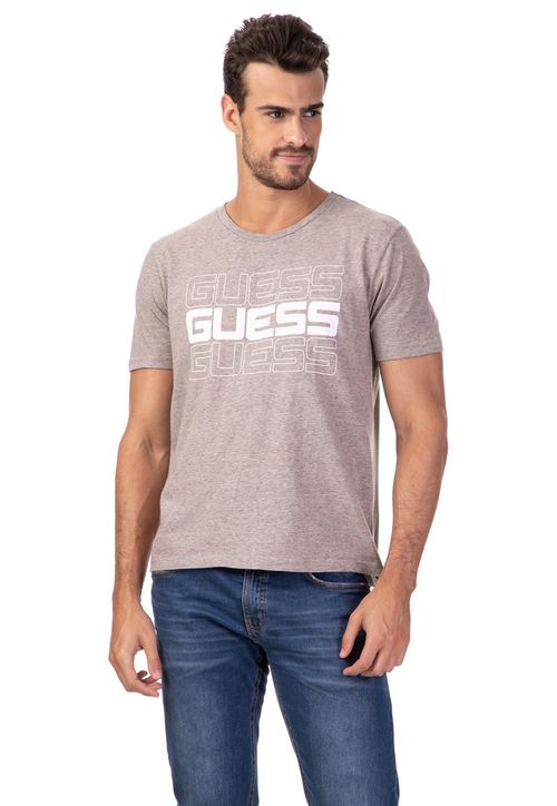 Camiseta Logo Vazado Guess Cinza
