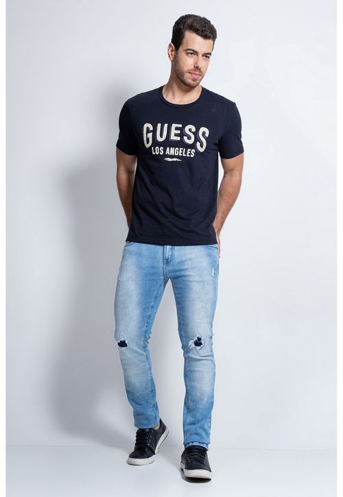 Camiseta Silk Craquelado Los Angeles Guess Preto