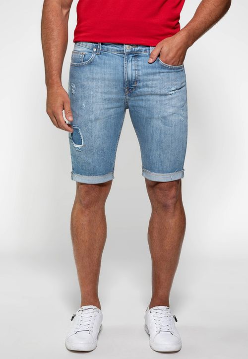 Bermuda Jeans Cerzido Guess Azul Claro
