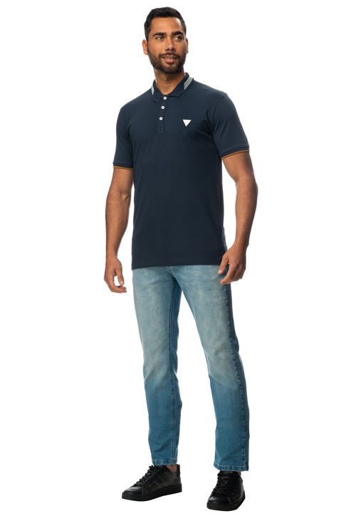Camisa Polo Friso Gola Guess Azul Escuro