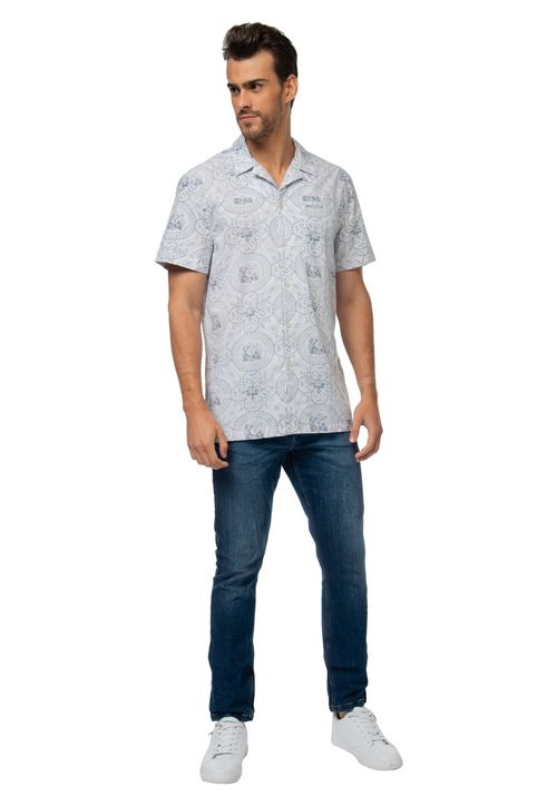 Camisa Manga Curta Estampada Guess Branco