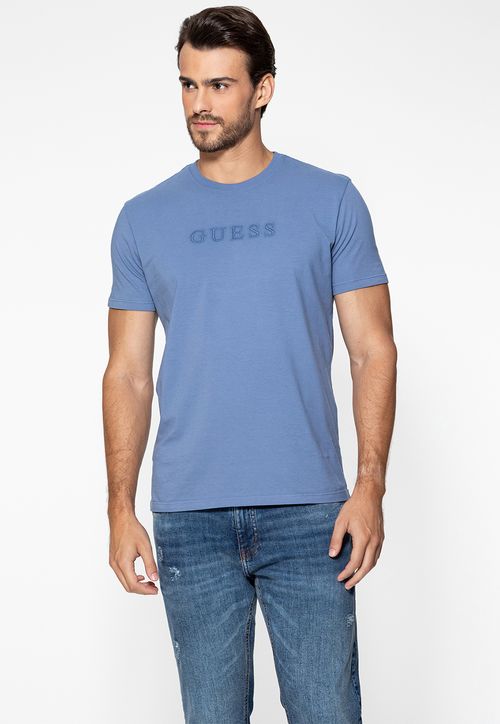 Camiseta Logo Bordado Guess Azul Claro