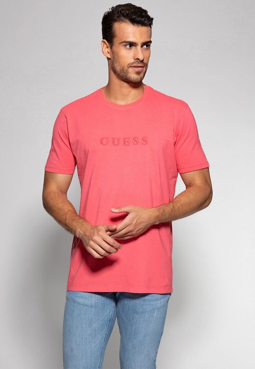 Camiseta Logo Bordado Guess Salmão