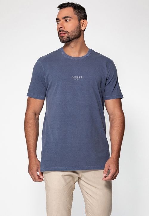 Camiseta Guess Silk Laser Estonada Azul Escuro