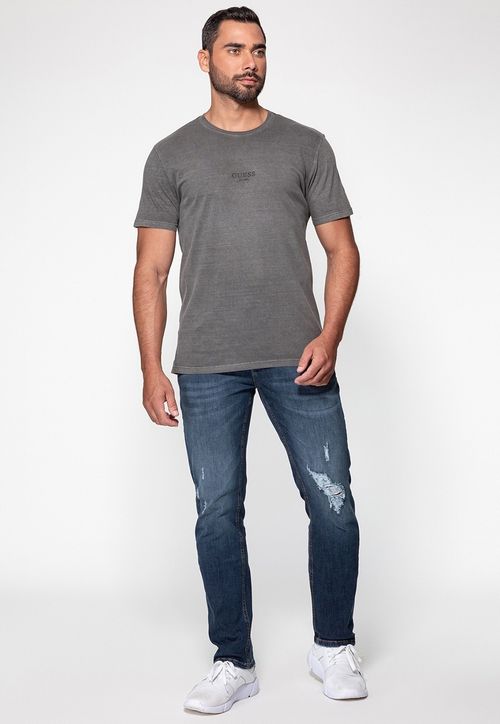 Camiseta Guess Silk Laser Estonada Cinza Escuro