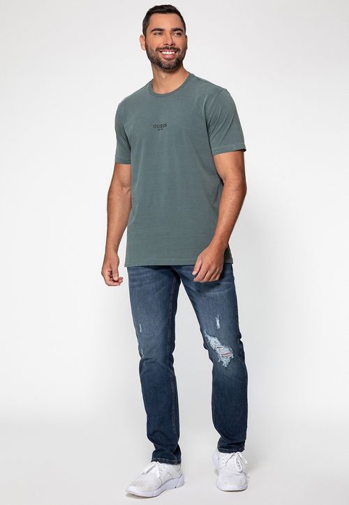 Camiseta Guess Silk Laser Estonada Verde Oliva