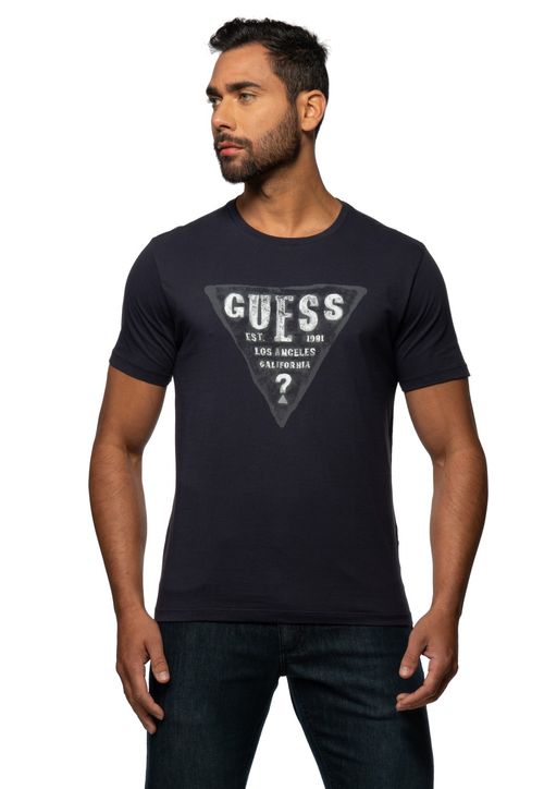 Camiseta Logo Estonado Los Angeles Guess Azul Escuro