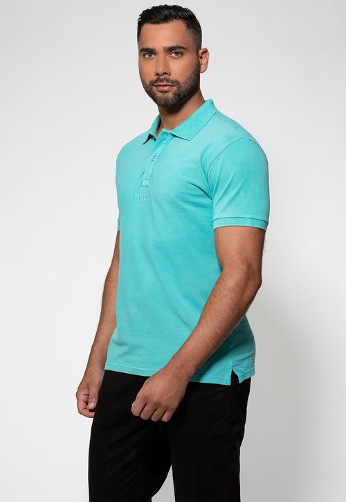 Camisa Polo Bordado Guess Azul Celeste