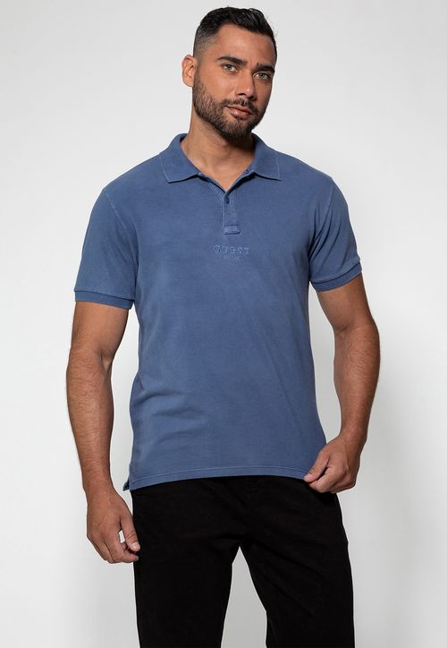 Camisa Polo Bordado Guess Azul