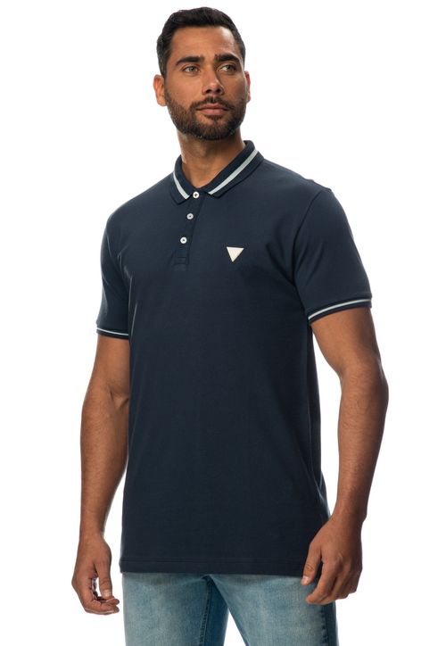 Camisa Polo Friso Gola Guess Azul
