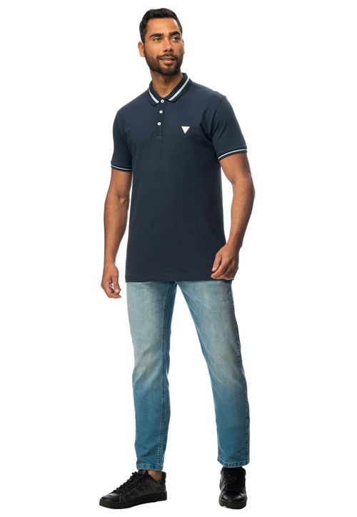 Camisa Polo Friso Gola Guess Azul