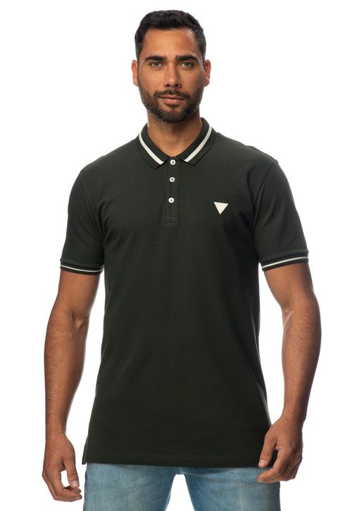 Camisa Polo Friso Gola Guess Verde Escuro