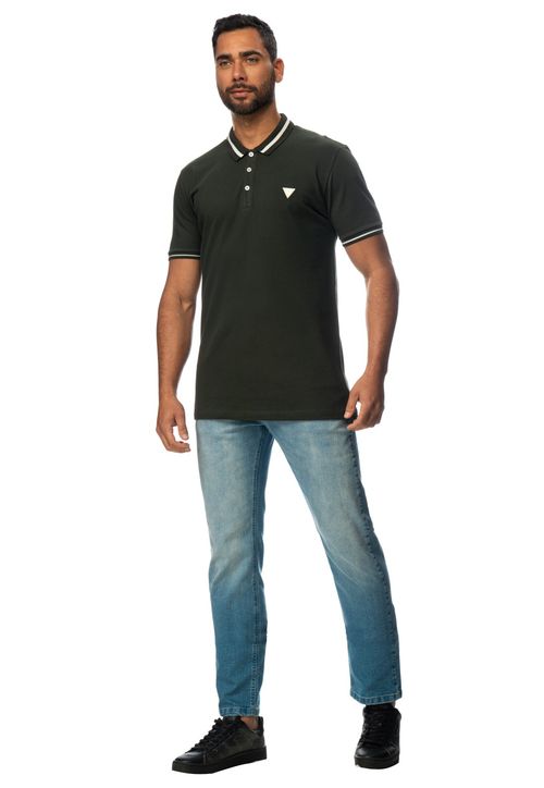 Camisa Polo Friso Gola Guess Verde Escuro