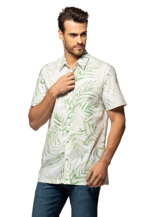 Camisa Manga Curta Folhagem Guess Branco
