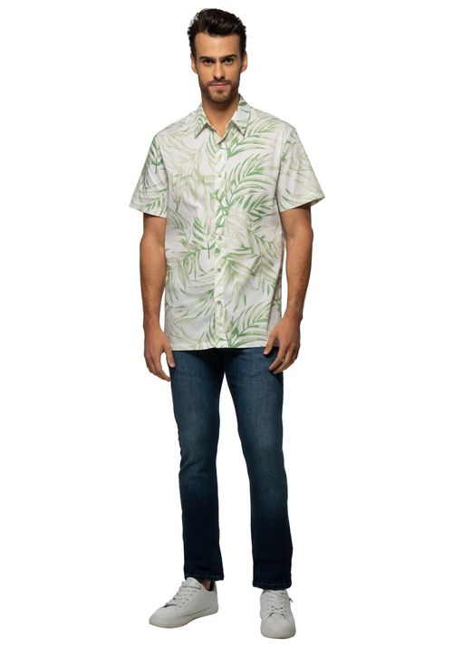 Camisa Manga Curta Folhagem Guess Branco
