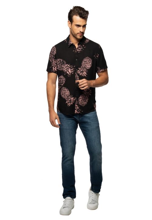 Camisa Manga Curta Hawaiian Pinneapple Guess Branco