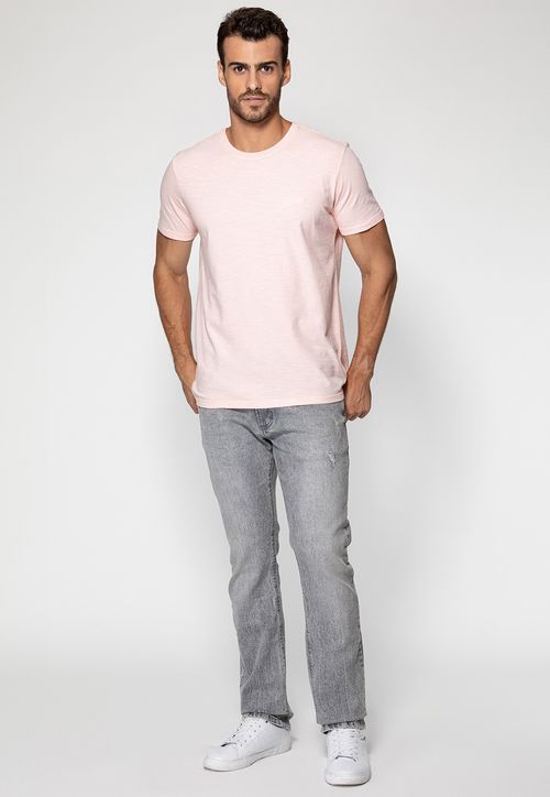 Camiseta Bordado Manuscrito Pequeno Rosa Claro
