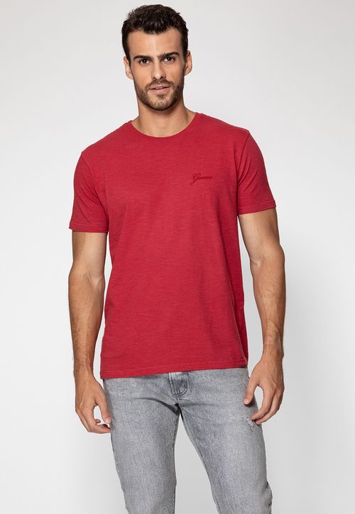 Camiseta Bordado Manuscrito Pequeno Vermelho