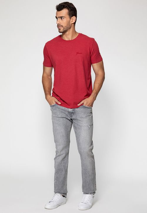 Camiseta Bordado Manuscrito Pequeno Vermelho