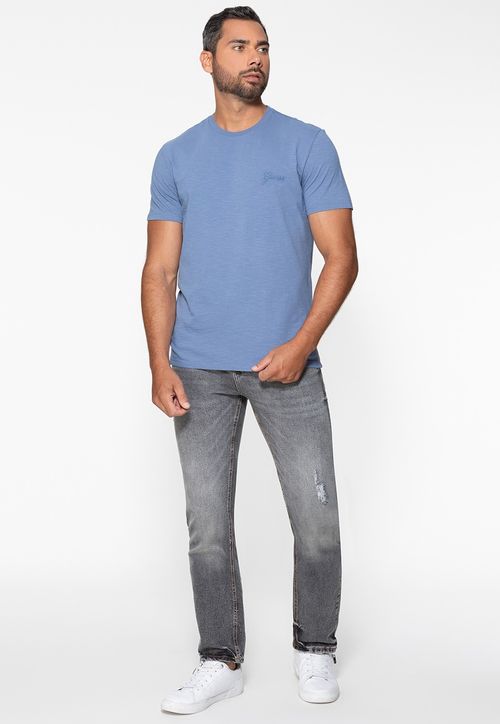 Camiseta Bordado Manuscrito Pequeno Azul Claro